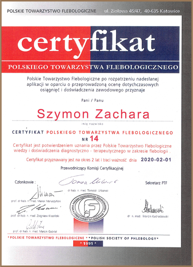 szymon-zachara-certyfikat-polskiego-towarzystwa-flebologicznego